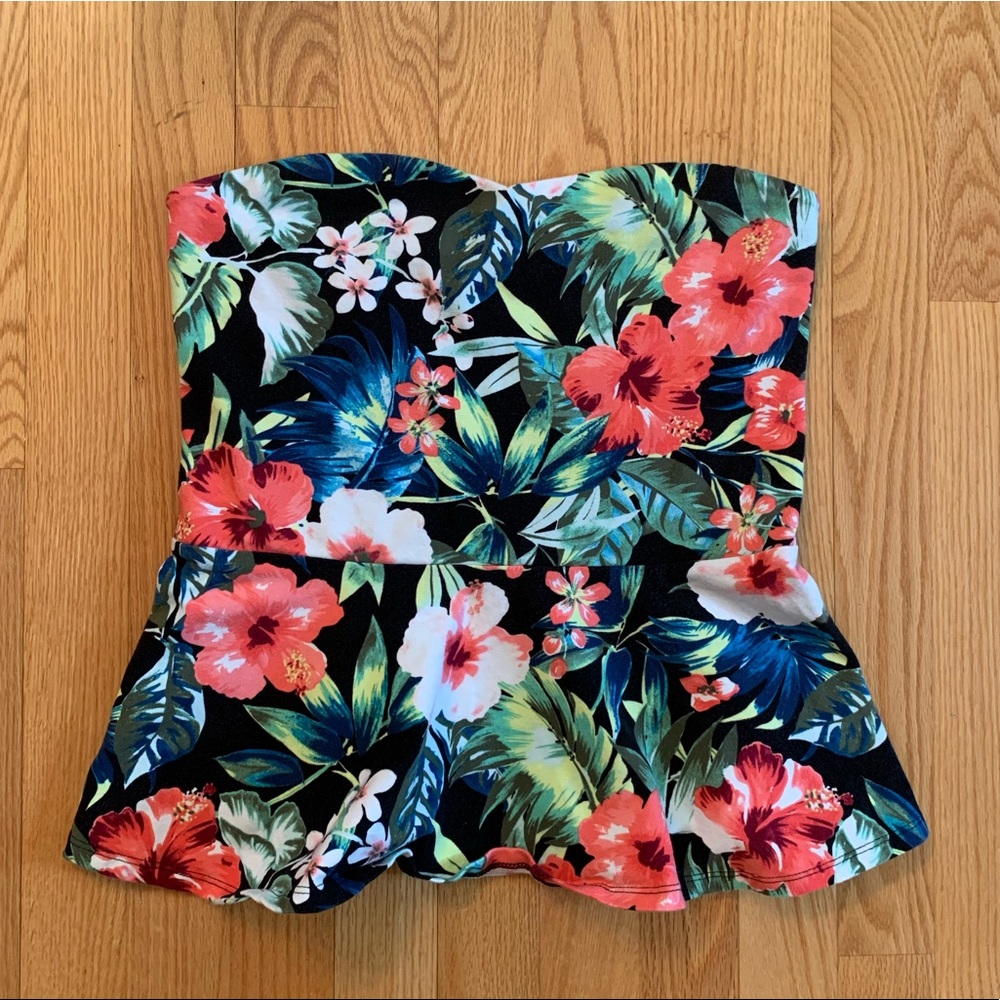 Express Tropical Print Peplum Tube Top